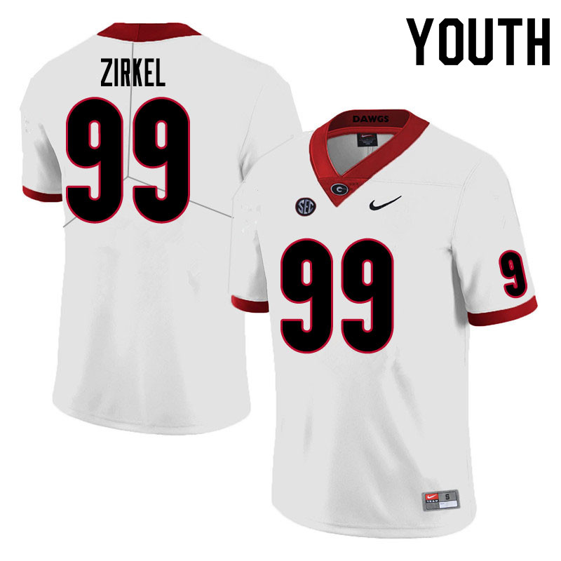 Georgia Bulldogs Youth Jared Zirkel #99 White Stitched College UGA Football Jersey 23ZD012AC